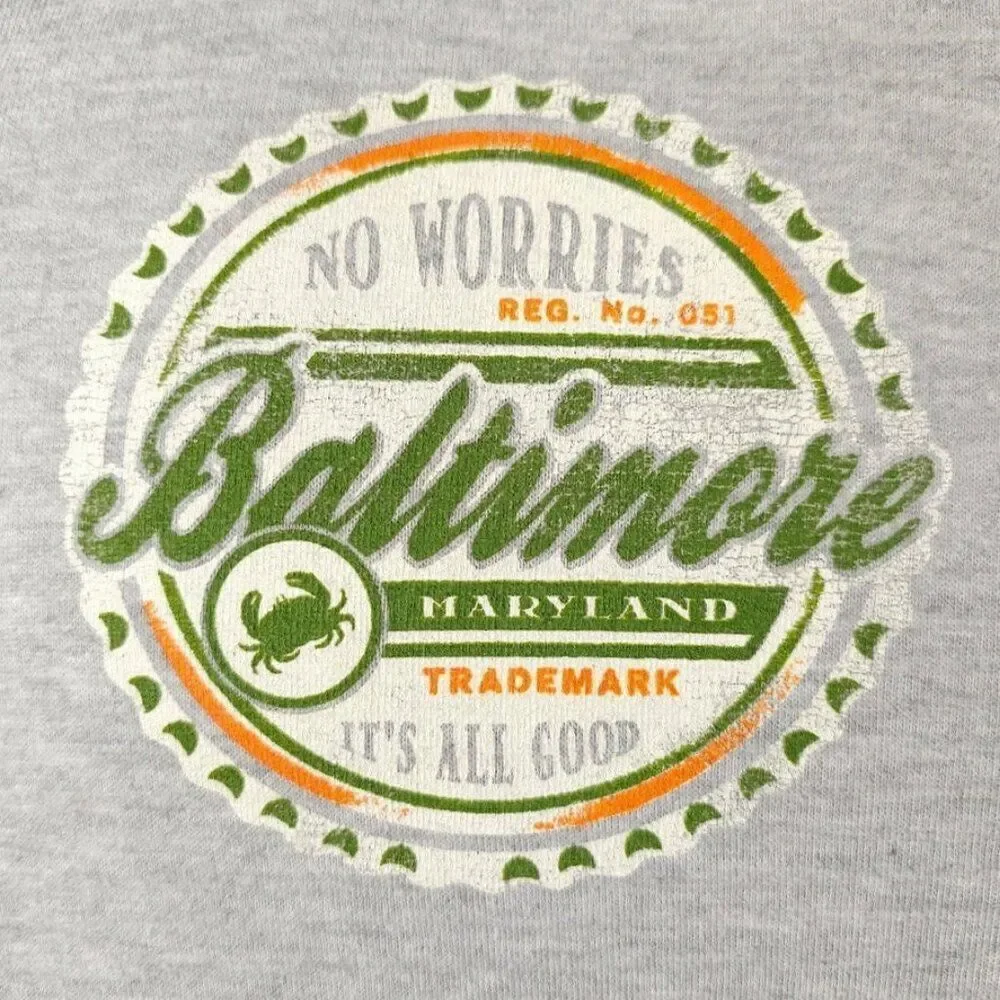 Vintage Baltimore Maryland Sweatshirt Hoodie Mens Size Large Gray Full Zip Up